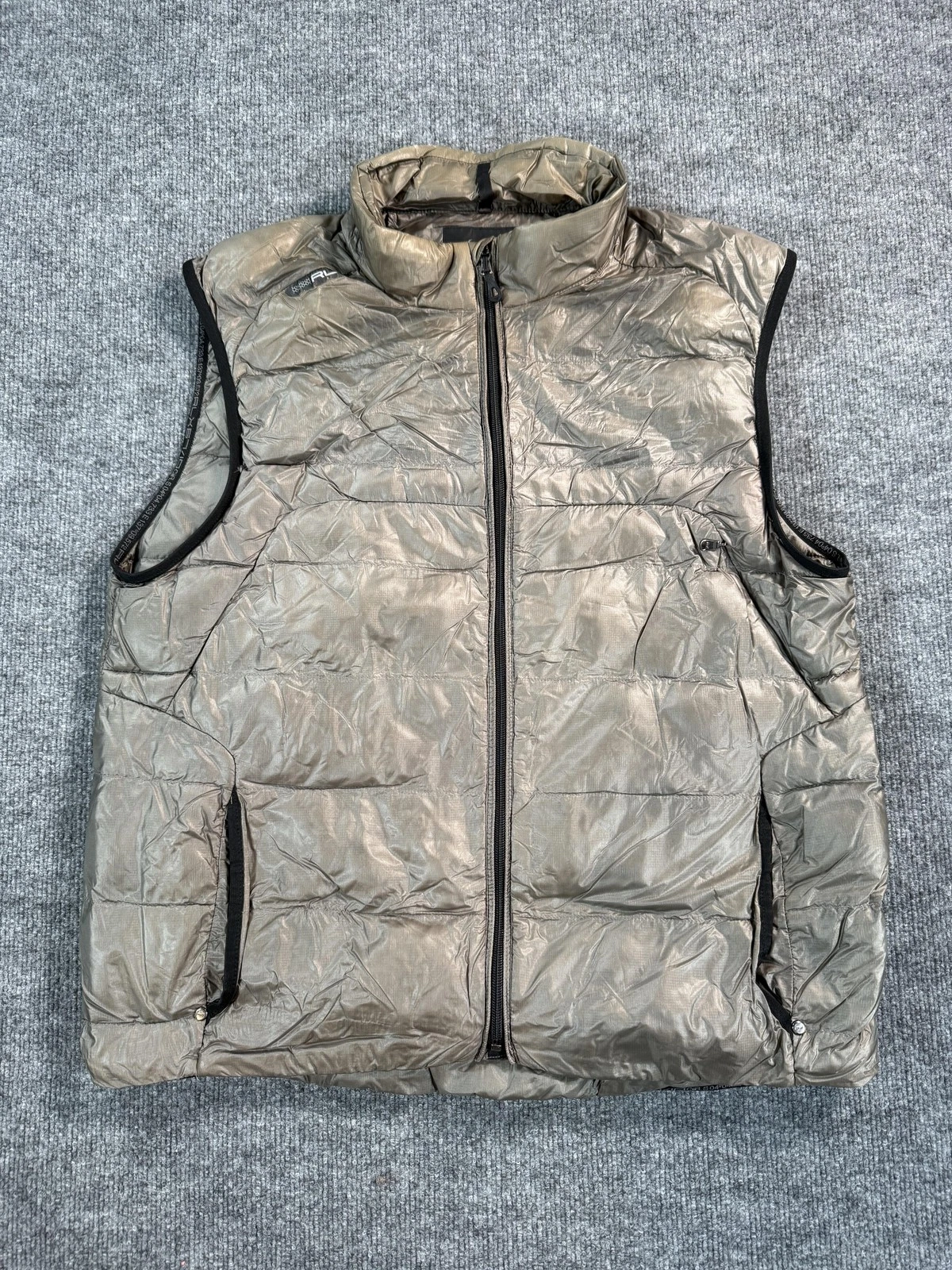 RLX Ralph Lauren Vest Mens XL Gray Down Puffer Quilted Lightweight Insulated Zip
