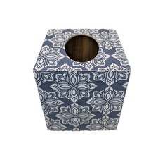 Handmade Decoupage Wood Tissue Box Cover, Blue and White Geometric Design