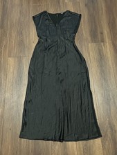 Madewell Wide V-Neck Drapey Satin Midi Dress Black Side Slit size 6 NWT