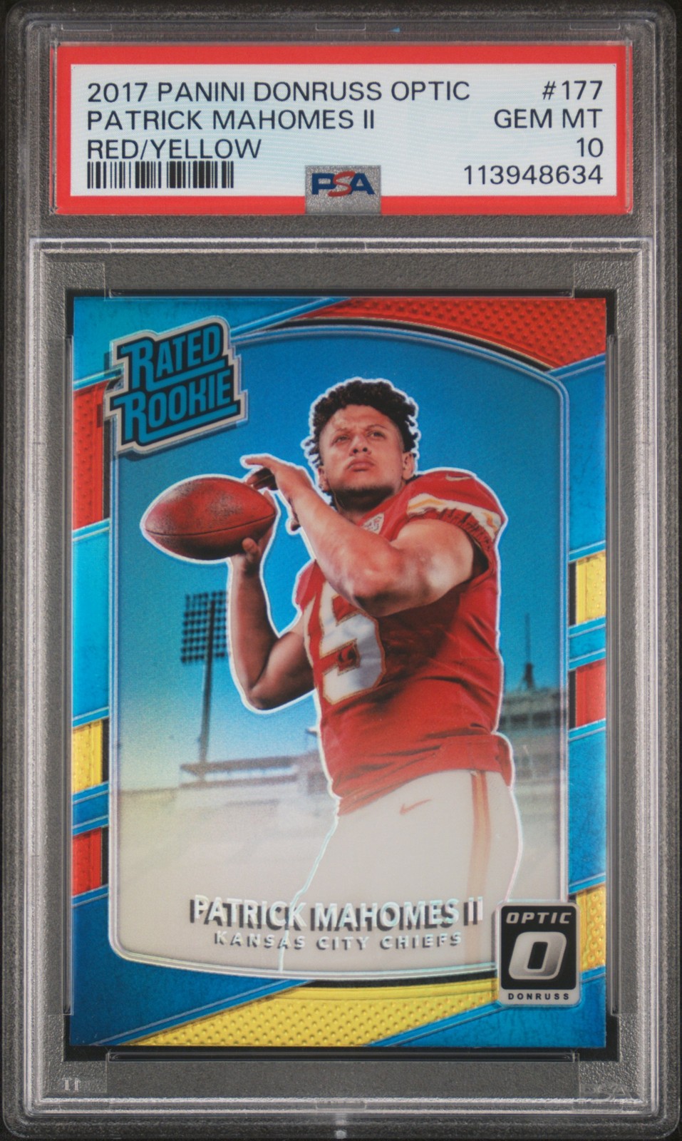 2017 Panini Donruss Optic #177 Patrick Mahomes Ii Red/Yellow Prizm Rookie PSA 10
