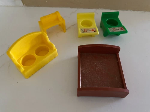 Vintage Little People Furniture Lot of 5 bed, desk, couch