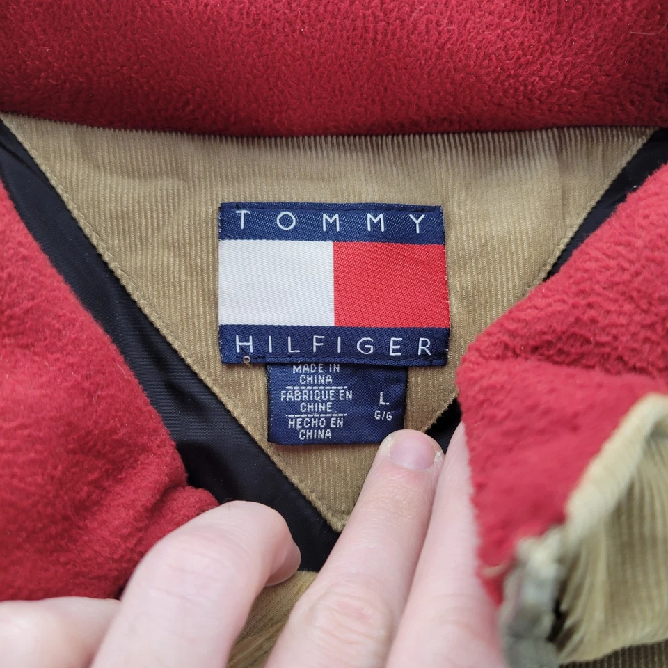 Chaqueta acolchada de pana con logotipo de bandera Tommy Hilfiger Y2K de colección para hombre L Foto 3 de 4