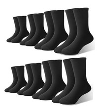 Kids Crew Socks Boys Girls Bamboo Uniform Breathable Small 8 Pairs Black