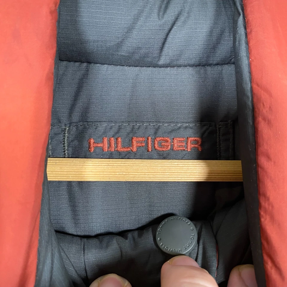 Abrigo Tommy Hilfiger Puffer 60% Plumón Chaqueta Para Hombre L Naranja Negro Reversible Invierno Foto 4 de 4