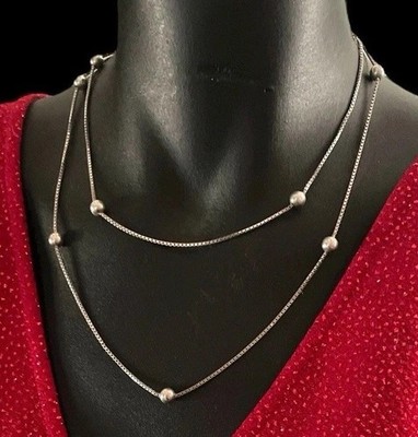 Vintage Long Silver Stackable Box Chain With Solid 925 Sterling Balls Featured