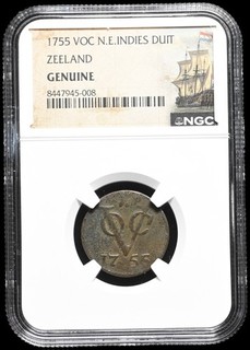 DUTCH EAST INDIES. 1755 Colonial VOC Copper Duit NGC Genuine