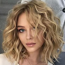 UK Women's Fashion Short Blonde Curly Bob Hair Natural Wave