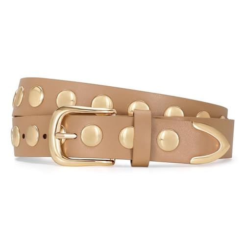 "Women Fashion Leather Belt Punk Studded Belt for Fit Size 25\"-29\" G-khaki"