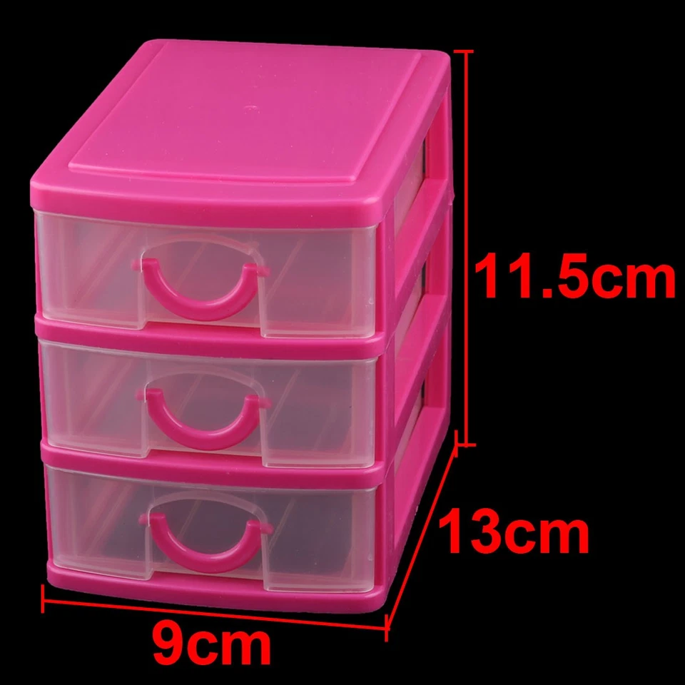 Dresser Plastic 3 Layers Trinket Cosmetic Holder Desk Storage Box Fuchsia Foto 2 de 4