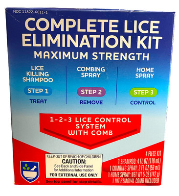 Rite Aid COMPLETE Lice Elimination Kit/Shampoo, Combing+Home Sprays Exp 5/27 19z