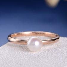 1ct Pearl Engagement Ring Simple Solitaire Minimalist Women Rose Gold Plated