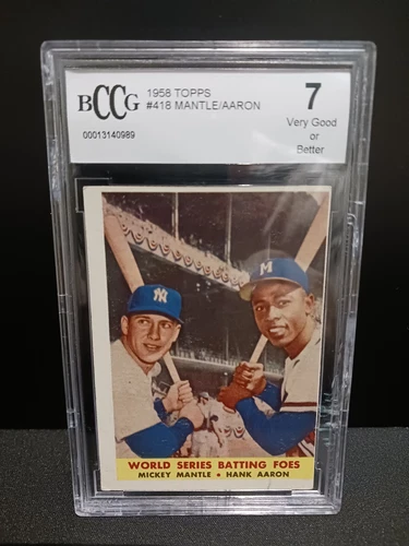 1958 topps # 418 mantle/aaron world series batting foes bccg 7