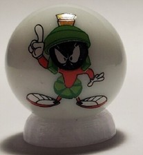Marvin the Martian Finger Up 1" Glass Logo Marble w/ Stand