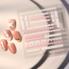 3D Nail Art Stickers White Pink Lace Frame Self Adhesive Decoration FEB759 NS52