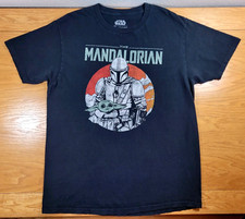 Star Wars T-shirt Men's Large Black Green Adult The Mandalorian Baby Yoda Grogu