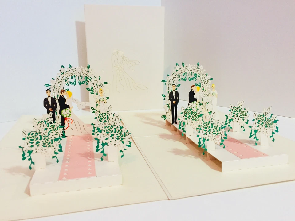 Tarjetas Pop Origami Boda Clásica Dama de honor y Padrino 3D Pop Up Tarjeta de Felicitación Foto 2 de 4