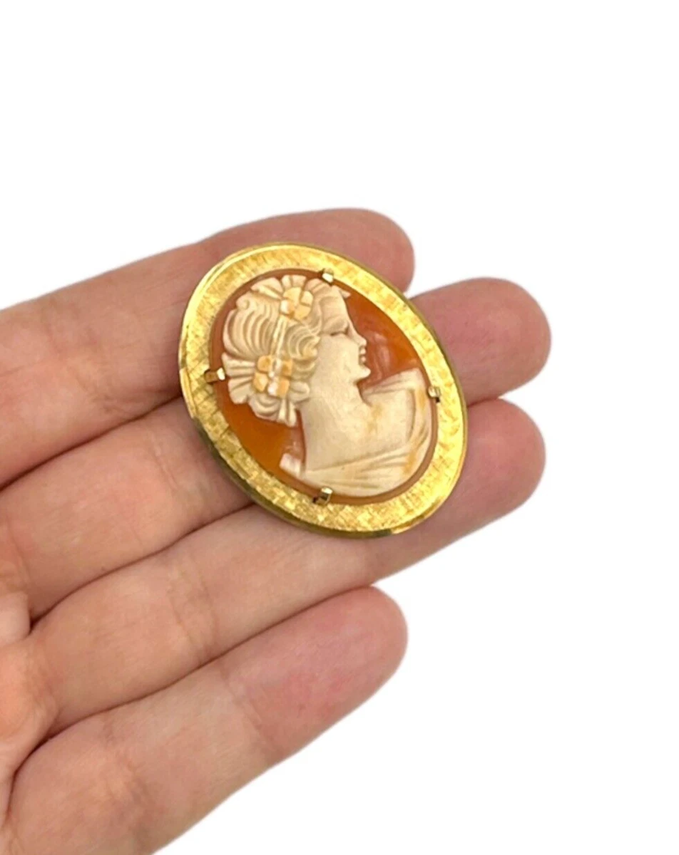Vintage Gold KREMENTZ Carved Shell Cameo Brooch or Pendant
