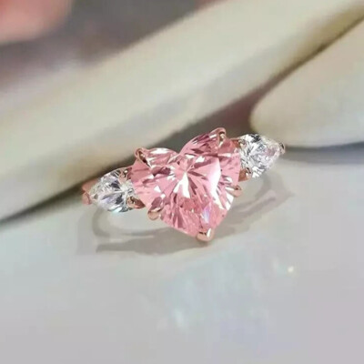 2Ct Heart Lab-Created Pink Sapphire Diamond Wedding Ring 14k Rose Gold Finish