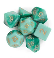 New 7 Piece Teal Seafoam Gemini Polyhedral Dice Set – D&D RPG - Turquoise Bag