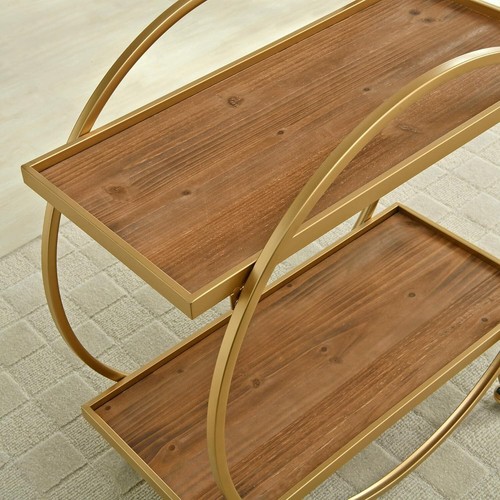 Modern Gold Bar Cart with Engineered Wood Shelves - 2 Tier & Easily Maneuverable - Picture 5 of 9