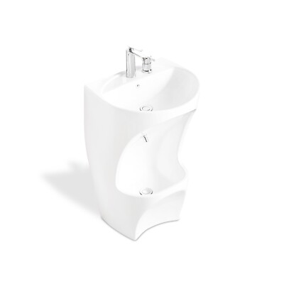 Wudu Waschbecken zweistufig Wudubecken Bodenmontage weiß inkl. Wasserhahn & Armatur