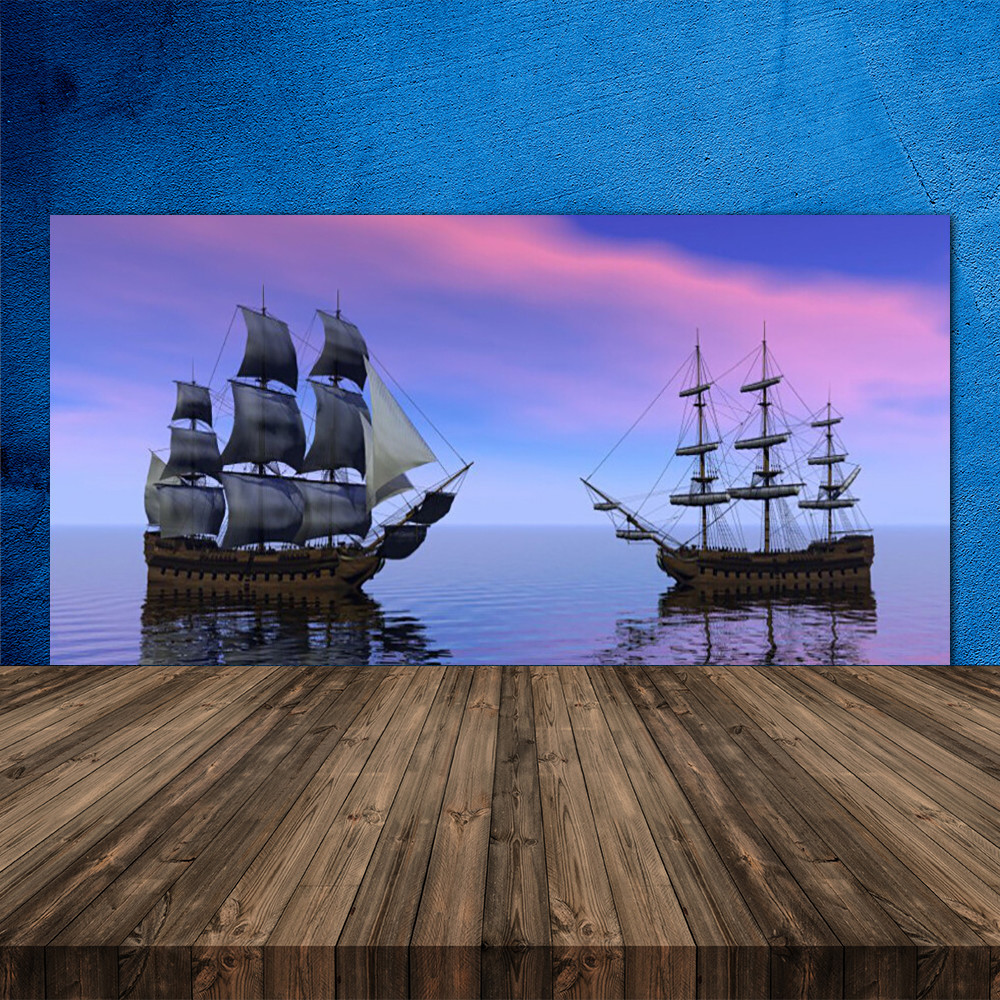 Crédence de cuisine en verre 120x60 cm motif panorama marin avec bateaux