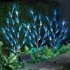 Set of 3 Solar Powered Led Adjustable Blue Leaf Tree Outdoor Garden Stakes