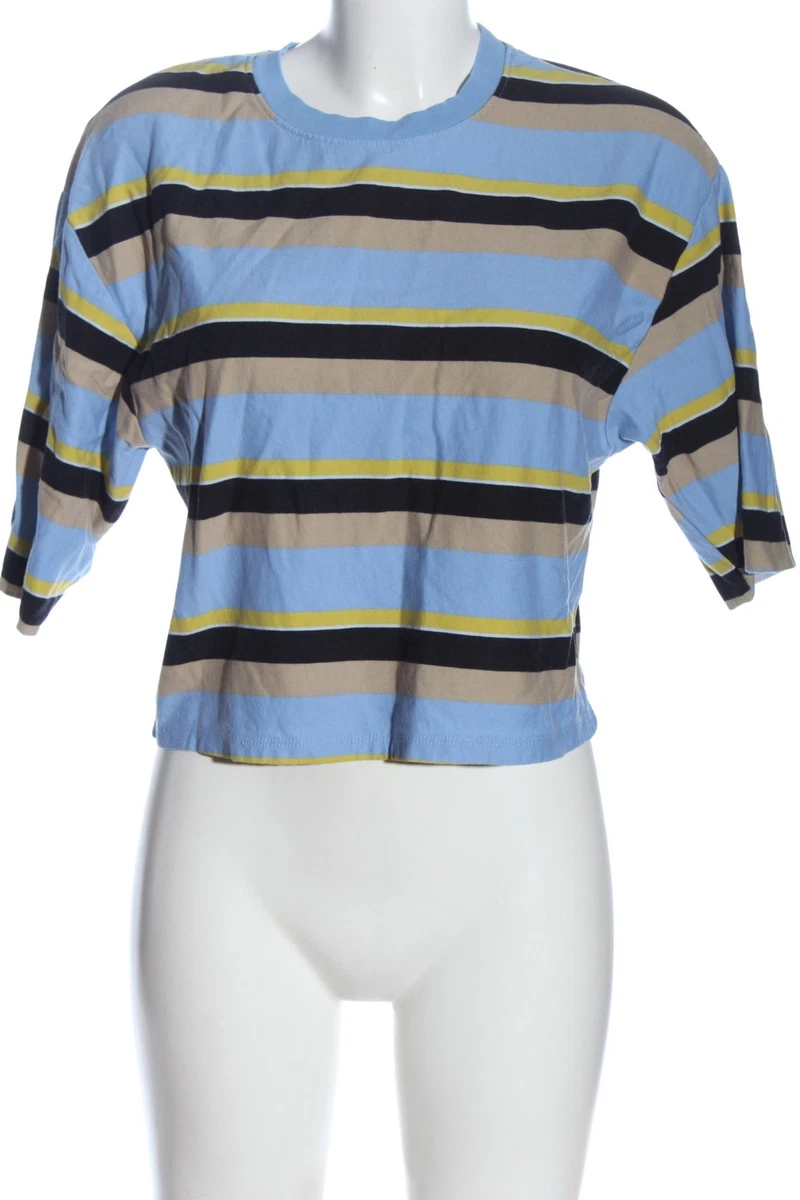 BERSHKA T shirt ray Dames T 38 bleu jaune primev re gris clair eBay