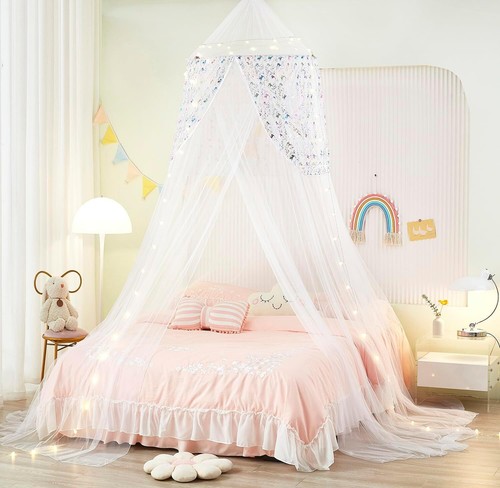 Extra Large Bed Canopy with LED Lights Fire Retardant Mosquito Net for Kids Room - Picture 18 of 23