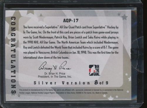 2007-08 ITG Superlative Niedermayer Roy Leetch Koivu All Star Quad Patch /9 - Picture 2 of 2