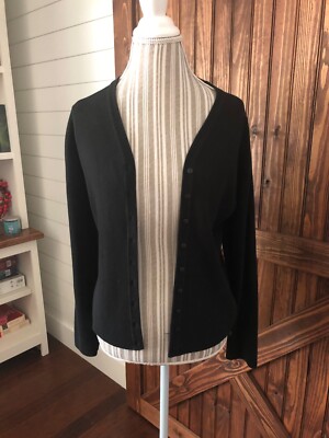 Erik Spencer Women's Black Button Front Long-Sleeve Cardigan Sz M (A1)