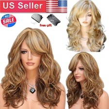 NEW Womens Golden Blond Heat Resistant Long Curly Wavy Full Volume Hair Wig USA