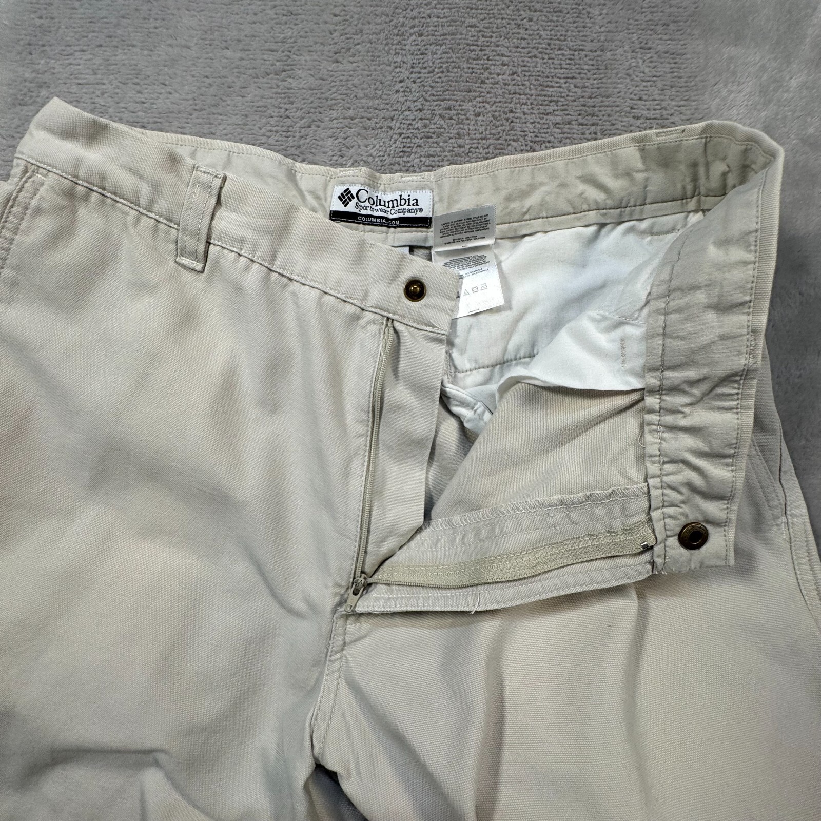 Columbia ROC Hiking Pants Men 33 Khaki Straight Utility Casual Work Zip Pocket