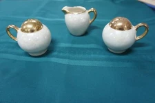 Pearl Finish Salt and Pepper Shakers plus Small pitcher 22K gold trim