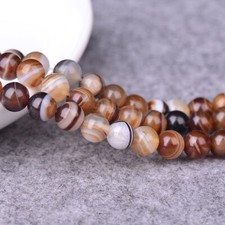 Natural Brown Stripe Agate Gemstone Round Loose Beads 6mm 8mm 10mm 12mm 15.5"