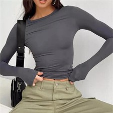 Women  s Long Sleeve Casual Slim Fit Tee Spring Summer Solid Color Pullover Gift