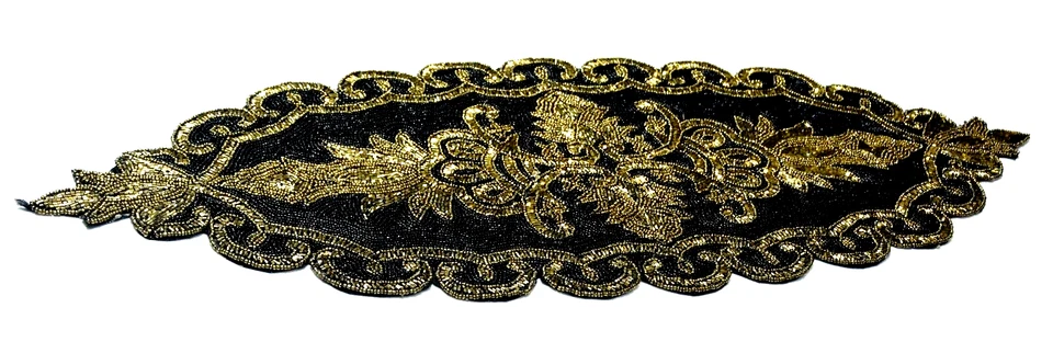 Handmade Black and Gold Beaded Table Runner Decorative Runner Mat 13X32 Inches - Image 2 of 4