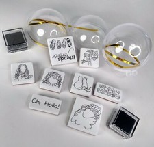 Rubber Stamps Wood Mounted Lot Of 8 With Two Inks