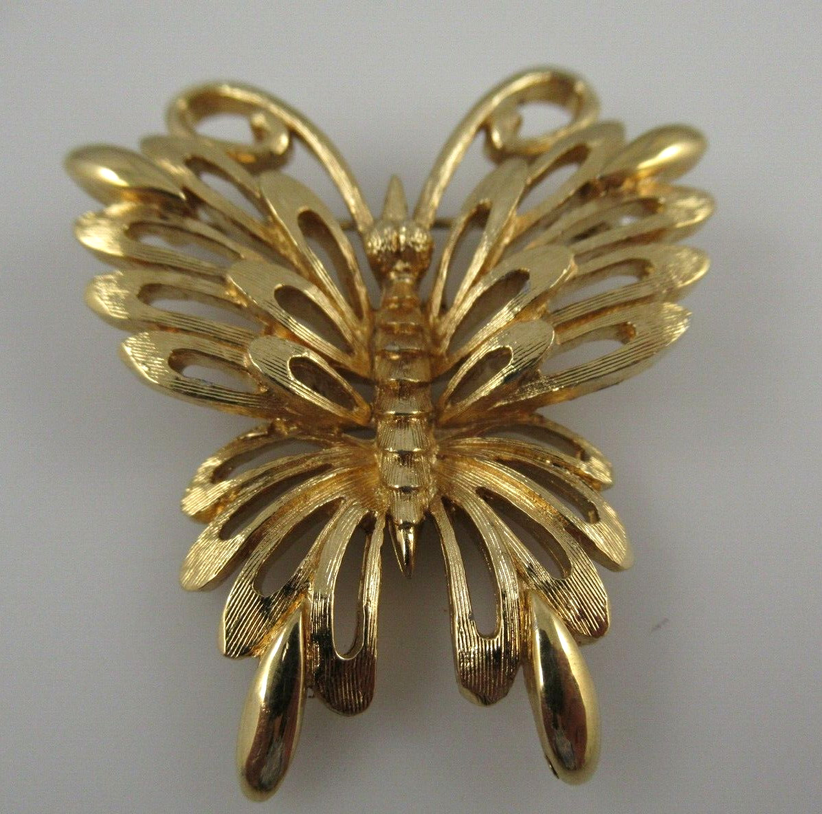 Signed Butterfly Gold Tone Brooch, Pin Gem
