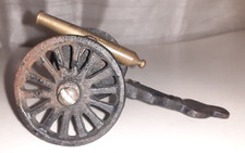 Vintage Cast Iron  Brass Miniature Civil War Wheeled Cannon, 2-1/4" Tall