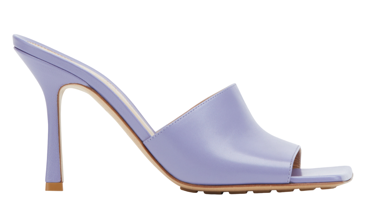 Bottega Veneta Stretch Square Toe Purple Lavender Backless Sandal Heel Pump 38