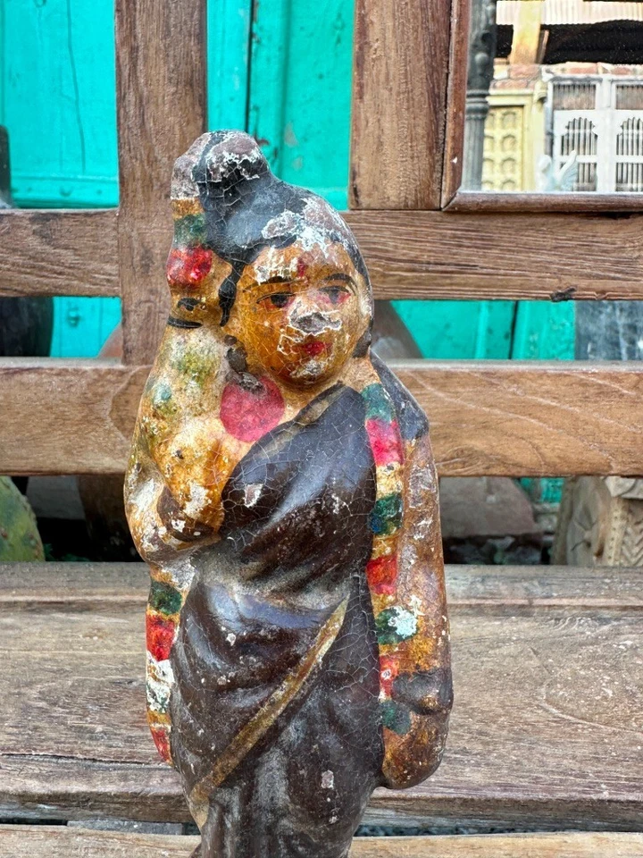 Figura de diosa pintada de terracota original antigua rara del siglo XIX Foto 3 de 4