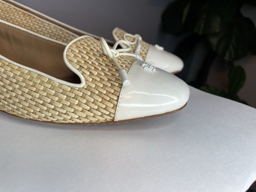 Tory Burch Flat Shoes Raffia Wedge Catherine Cap Toe Bone Women's Size 11 M - Picture 15 of 23