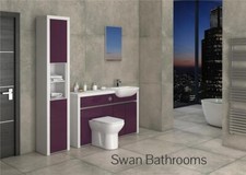 WHITE / AUBERGINE GLOSS BATHROOM FITTED FURNITURE WITH TALL UNIT 1800MM