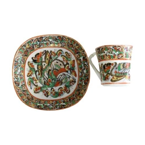 Antique Hand-Painted Porcelain Chinese Thousand Butterfly Espresso Cups - Image 4 of 4