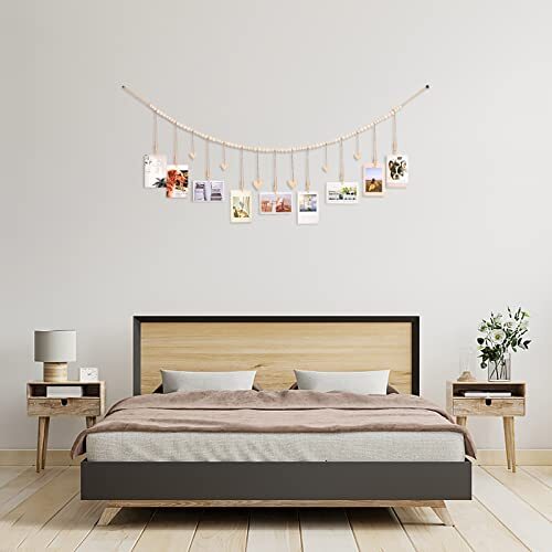 Fotoaufsteller zum Aufhängen mit Clips, 9 Holzclips, Boho Bilderrahmen Collage 1 - Bild 8 von 8
