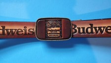 BUDWEISER Leather Belt Matching Leather Bud Buckle 28"-54" waist New USA