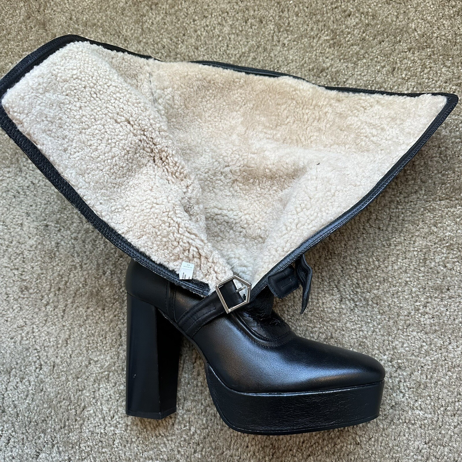 New $329 Zara SRPLS Surplus Shearling Leather Platform Boots 1907/810 Size 10 image 7