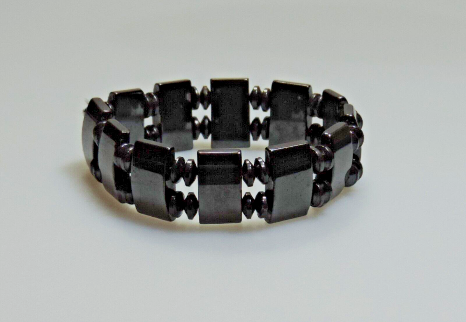 Stretch bracelet with Hemalyke saucer and rectangle beads 7.5 inch-image