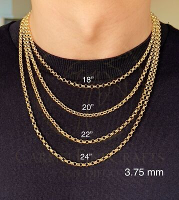 Rolo Link Chain Necklace For Women Sz 1.5mm-5.2mm 16'' - 24'' 14K Yellow Gold